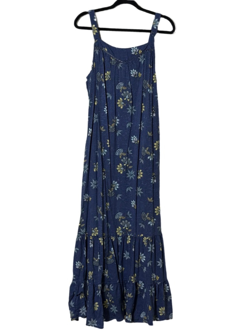 Sonoma Navy Blue Floral Maxi Dress with Yellow Accents Sz Large